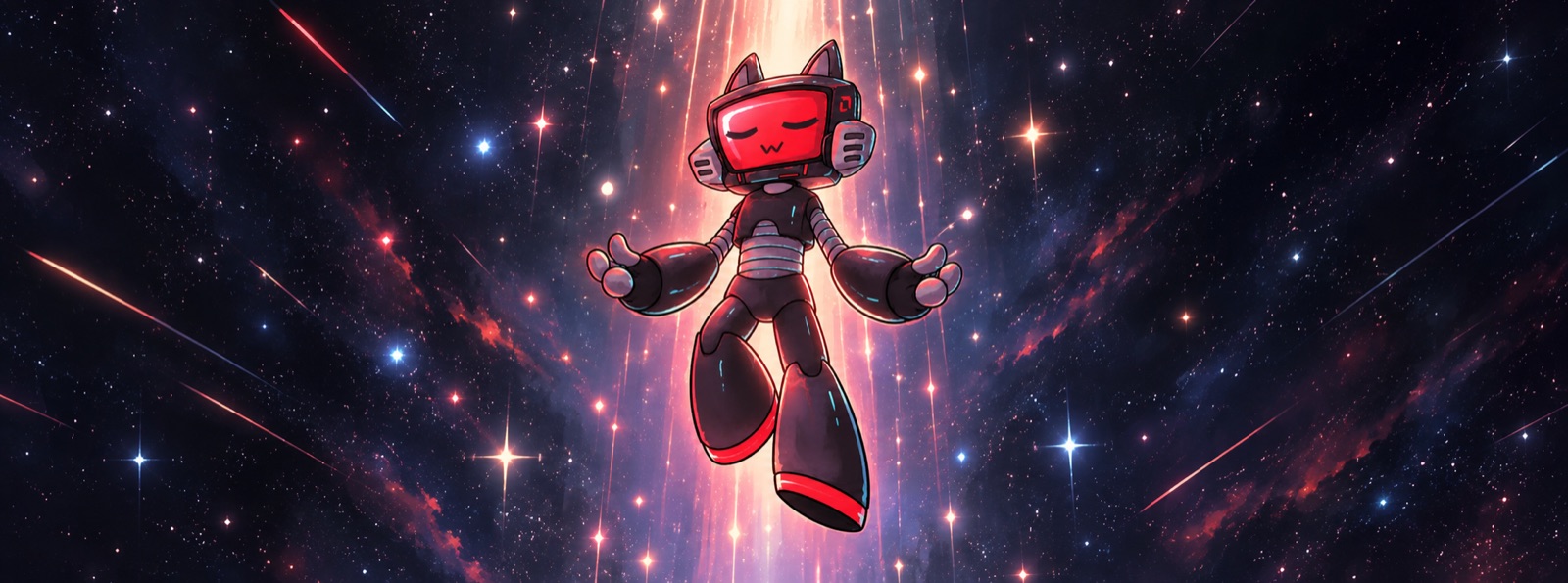 Purrcessor floating and glowing in space